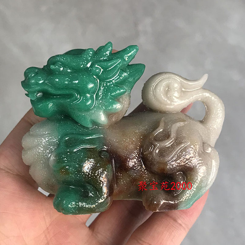 独山玉貔貅招财神兽车载摆件仿舒俱来紫苏纪石皮丘玉石瑞兽手把件