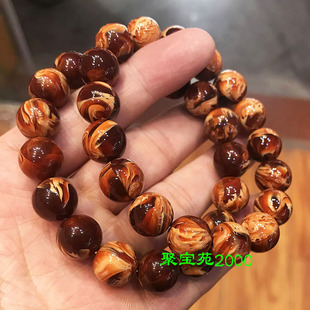 精选缅甸根珀手串琥珀蜜蜡妖花溶洞蜜原石圆珠手链根茶珀老蜜手饰