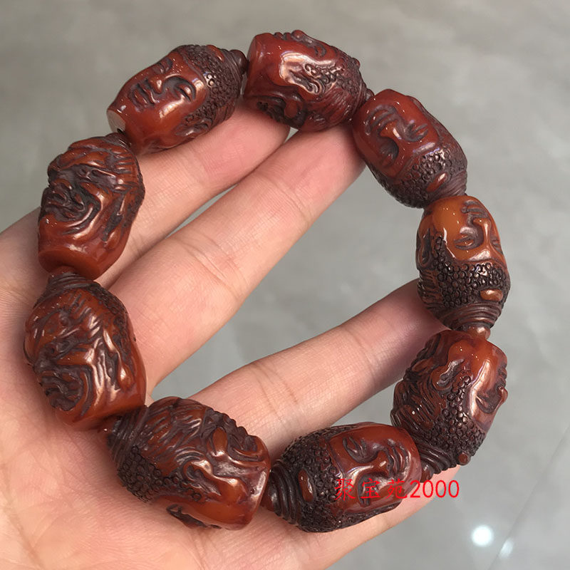 琥珀蜜蜡佛魔一念之间手链本命年佛头手串复古老蜜如来佛念珠盘玩