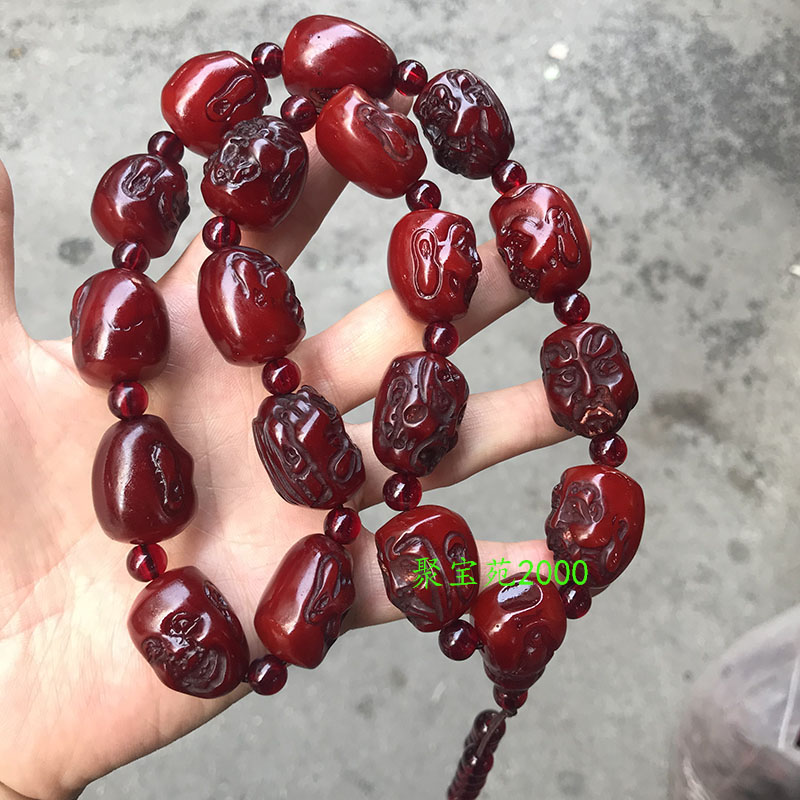 古玩杂项仿老蜜十八罗汉头项链琥珀蜜蜡神像挂链男女大气文玩盘玩