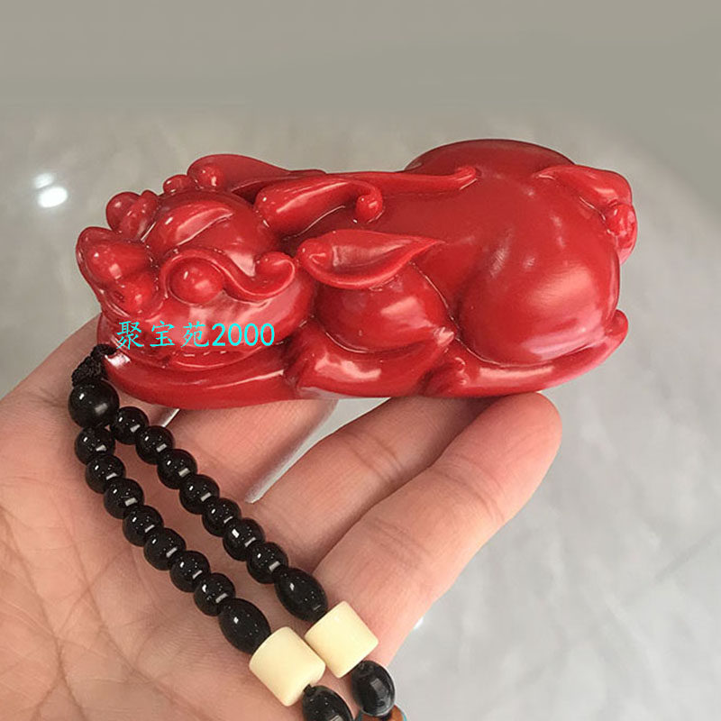 南红玛瑙貔貅手把件仿柿子红神兽貔貅手玩件摆件招财玉皮丘把玩件