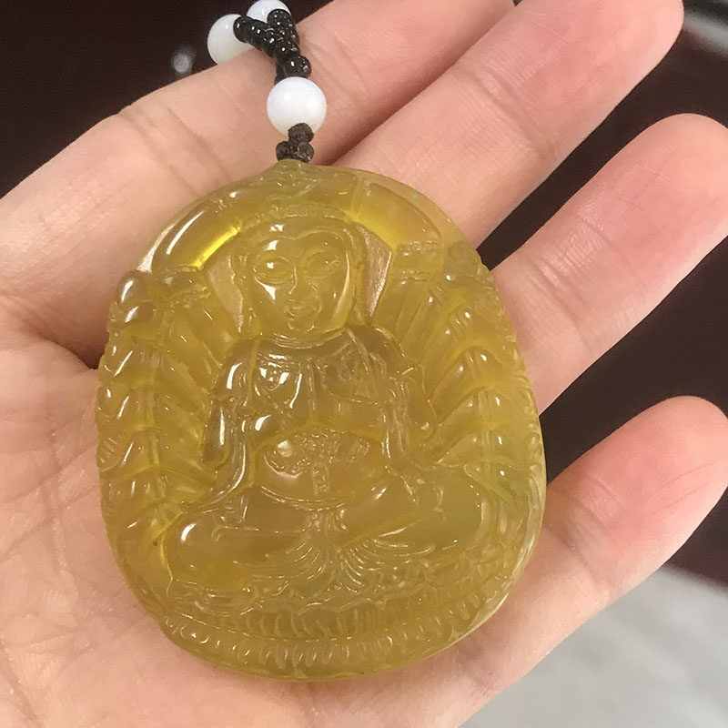 黄龙玉千手观音吊坠岫玉千手挂件玉佩观音菩萨佛像护身玉牌保平安