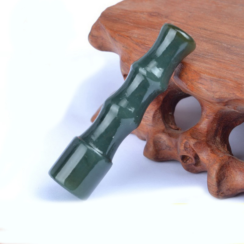 天然和田玉烟嘴 文玩烟斗正品玉石老青玉节节高男士烟嘴带证书