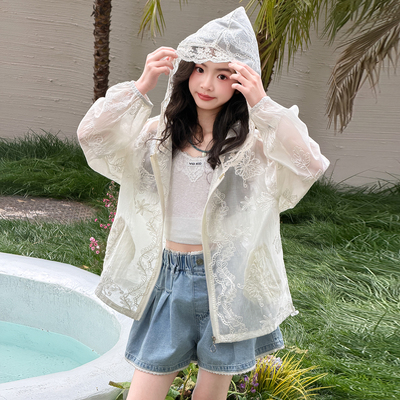 女童防晒衣2026新款韩系提花夏装中大童时尚连帽外套女孩长袖上衣