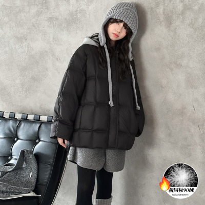 女童假两件外套冬款2025新款洋气中大童时尚白鸭绒羽绒服女生冬装