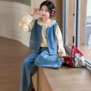 女童气质套装2026洋气衬衫新款春装中大童马甲阔腿裤子春装三件套