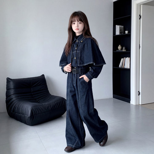 女童套装韩版时尚酷感2026秋季新款中大童短款牛仔外套洋气三件套