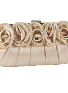 玫瑰花朵绸面手包粉红色新娘包包结婚包婚礼晚宴包手拿包淑女包