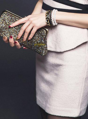 复古彩虹珍珠光泽手拿包白色新娘包结婚包晚装包晚宴包串珠绣女包