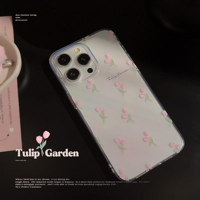 Pink tulips15case适用iphone14promax13clear cover12Silicone11電話殼