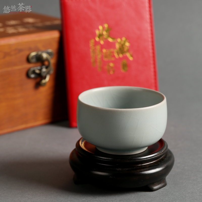 仿古汝窑杯王振峰手签天青汝官釉主人杯薄胎支钉汝瓷茶具茶杯单杯