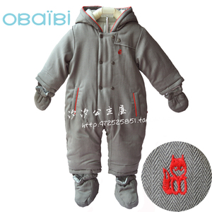 obaibi外贸原单冬款新生儿连体衣 婴儿外出服夹棉婴儿爬服有连帽