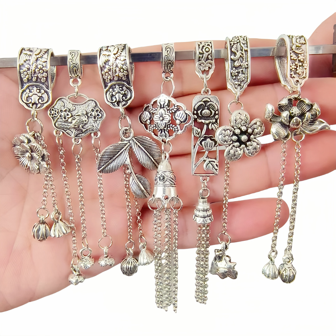 古银合金吊坠复古风莲花蝴蝶挂件diy水晶手链跑环流苏配件