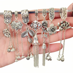 古银合金吊坠复古风莲花蝴蝶挂件diy水晶手链跑环流苏配件