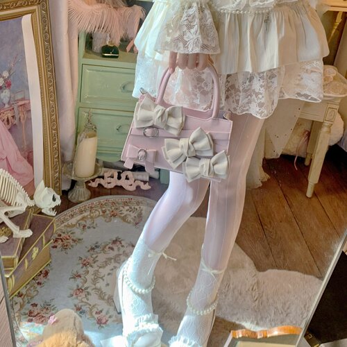 蝴蝶结绑带金属扣甜美手提小方包