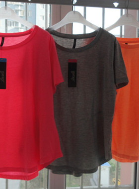 秒杀！外贸原单大牌garag圆领修身收腰宽松短袖T恤纯棉女打底衫