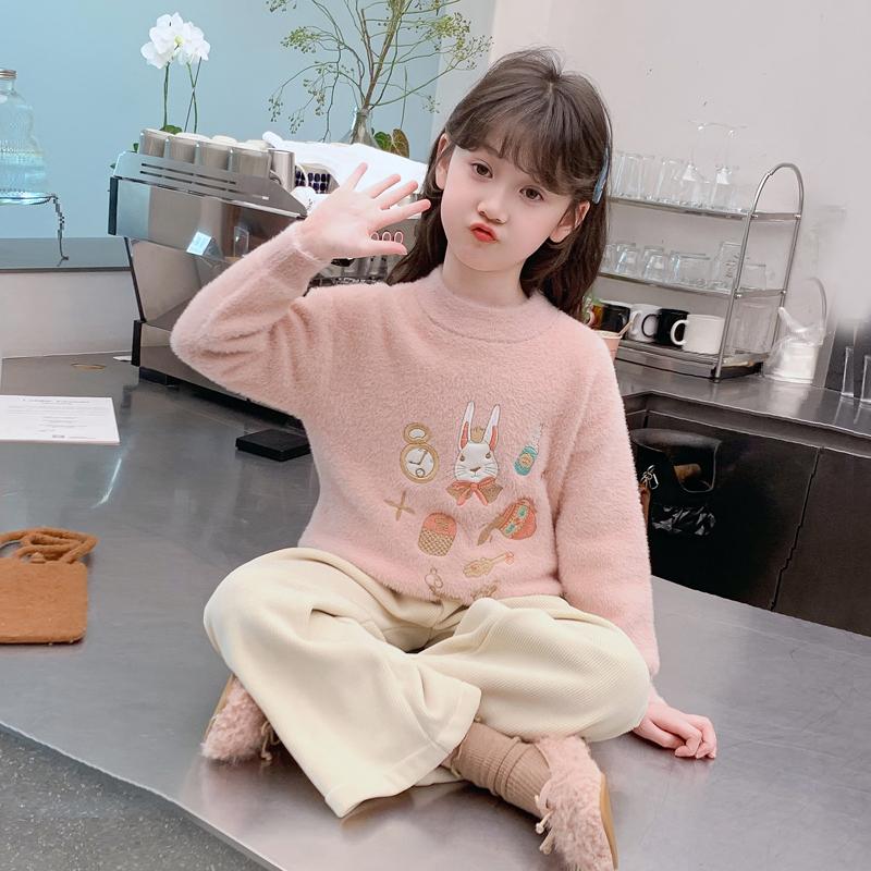 女童水貂绒保暖打底针织衫
