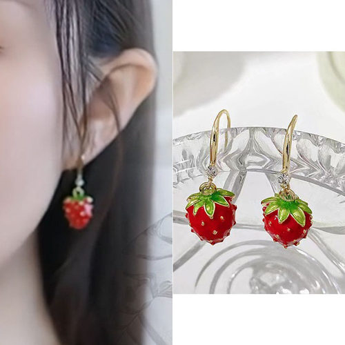 凤栖今朝同款耳环甜美草莓耳钉甜美耳坠短剧女主耳饰品 - 封面