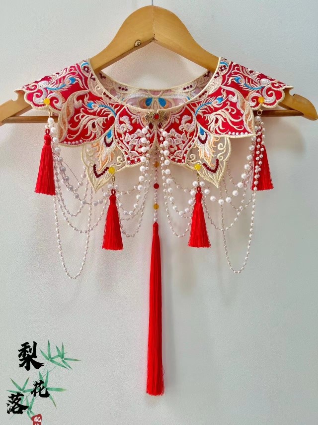 红色蓝翎羽刺绣新娘云肩国风毕业照礼服配饰新中式披肩搭配汉服,服饰配件/皮带/帽子/围巾,假领,淘宝优惠券,粉丝福利购,淘宝优惠卷