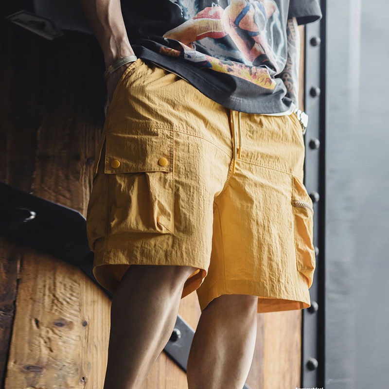 马登工装美式复古山系短裤黄色机能速干多口袋外穿薄款五分裤男夏,男装,短裤,淘宝优惠券,粉丝福利购,淘宝优惠卷