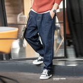 马登工装 子秋冬季 日系复古丹宁水洗深色锥形牛仔裤 男宽松直筒长裤