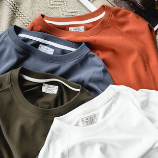 春秋纯棉宽松卫衣 T恤男内搭白色打底衫 马登工装 日系纯色圆领长袖