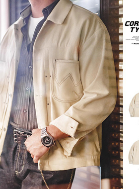 马登工装 美式复古灯芯绒二代夹克type2阿美咔叽翻领米白外套男秋