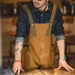 男阿美咔叽休闲连体吊带长裤 复古宽松BF直筒背带裤 子 美式 马登工装