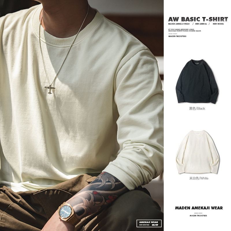 马登美式300g重磅长袖t恤工装