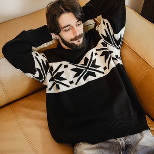 MRA男装 费尔岛毛衣青果领冰岛针织衫纳瓦霍提雪花仿羊绒衫保暖冬