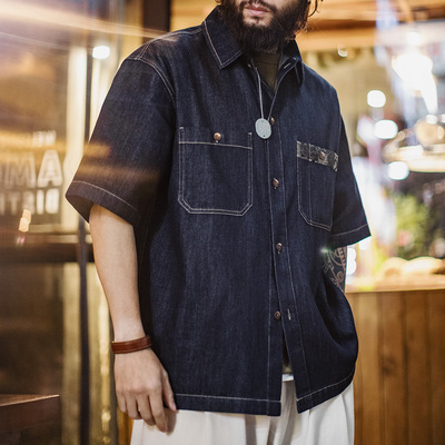 马登工装美式复古丹宁牛仔衬衣