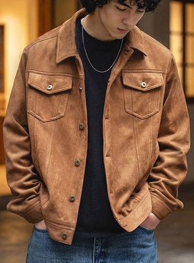 MRA男装type3麂皮绒夹克美拉德翻领宽松显瘦棕色短款工装外套男春