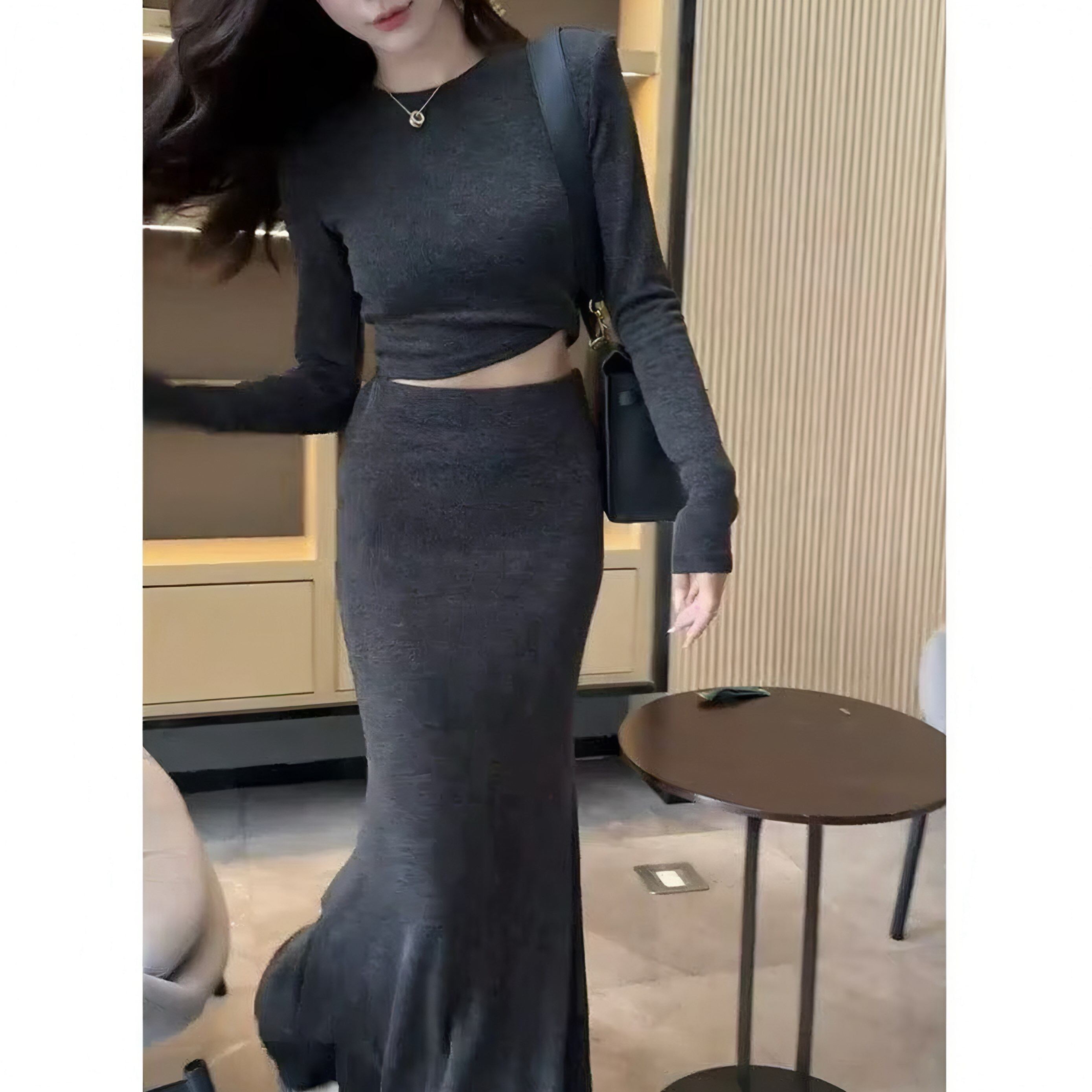 春装搭配一整套装女韩系辣妹上衣高腰包臀半身裙气质小香风两件套