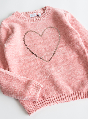 欣易雪法单童装秋冬女童圆领爱心时髦洋气保暖套头 雪尼尔毛衣
