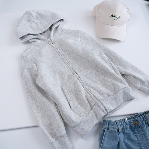 S英国Geor~ 出口童装外套儿童拉链衫 带绒运动休闲 纯色帽衫