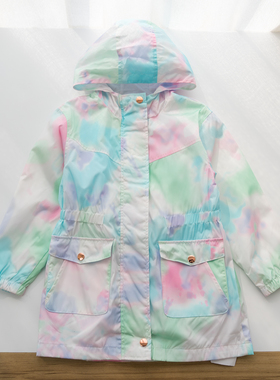 欣易雪法单童装F10-1 英国童装 彩色风衣 女童外套 帽子收腰款