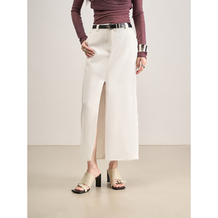 垂坠感复古净白色前开叉高腰百搭半身裙新款 LANVIVIER 极简时髦