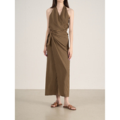 围裹半身裙小格纹显瘦套装 LANVIVIER 慵懒优雅露背挂脖上衣一片式