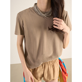 纯色百搭圆领短袖 LANVIVIER 敲软糯磨毛亲肤 弹力休闲T恤2024春夏