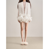 LANVIVIER 掉进梦幻漩涡层层叠叠松紧腰大摆两件套白色蕾丝连衣裙
