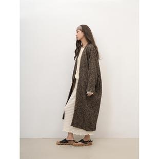 LANVIVIER 咖色系人字纹毛边无领大外套 大廓形无口无领慵懒风长款