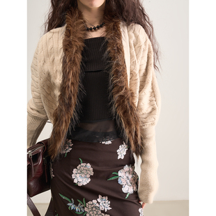 LANVIVIER 针织外套 复古时髦温暖包裹感立体麻花编织毛毛斗篷式