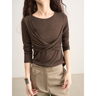 交叉荡领自然褶皱做旧水洗长袖 艺术派 T恤秋冬 很会穿 LANVIVIER