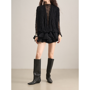 蓬蓬连衣裙套装 LANVIVIER 打底背心式 华丽黑色蕾丝长袖 神秘冷峻