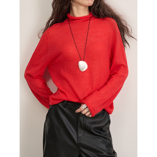 打底针织衫 简约烟囱领自然卷边薄款 秋冬 超细羊驼绒经典 LANVIVIER