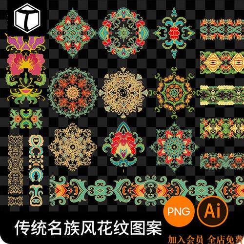 复古传统民族风植物藤蔓花纹花边E装饰图案纹样AI矢量设计素材PNG