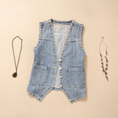 牛仔马甲女士春秋美式 复古外搭收腰外穿马夹背心户外坎肩镶钻外套