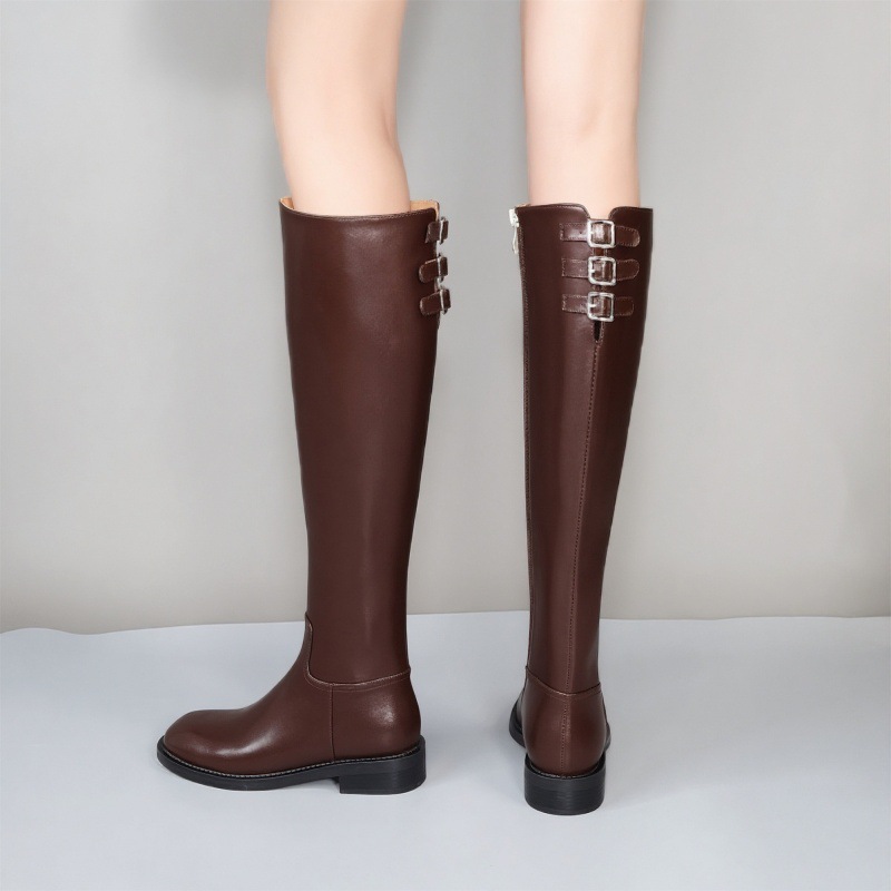 时尚圆头粗跟不过膝长筒靴子2025