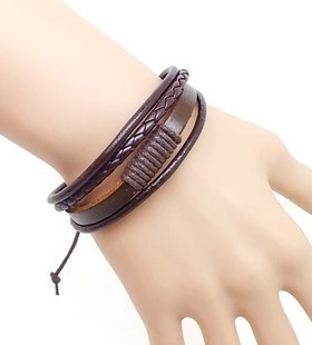 韩版朋克风多层编织真皮手绳包邮