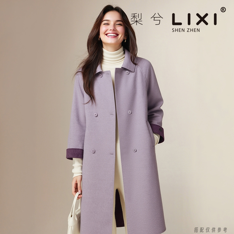 专柜同款高级感大气简约双面羊毛呢外套中长款显瘦呢料大衣柔软女